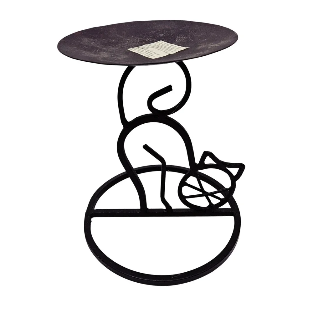 Dayton Hudson Black Wrought Iron Rustic Cat Pillar Candle Holder Minimalist MCM